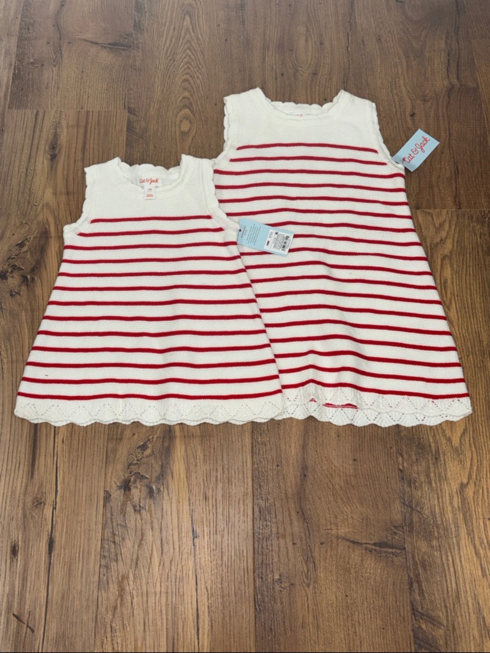 Cat & Jack White and Red Striped Knit Sleeveless Dresses - Set of 2, 18M/4T